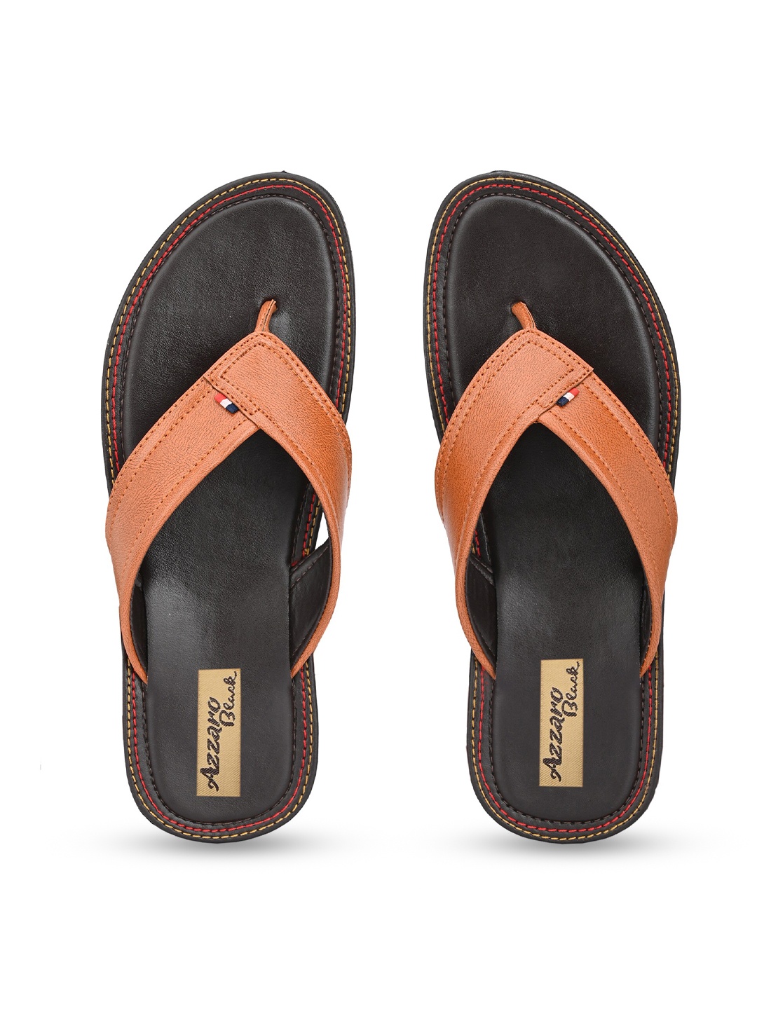 

Azzaro Black Men Tan Brown Thong Flip-Flops