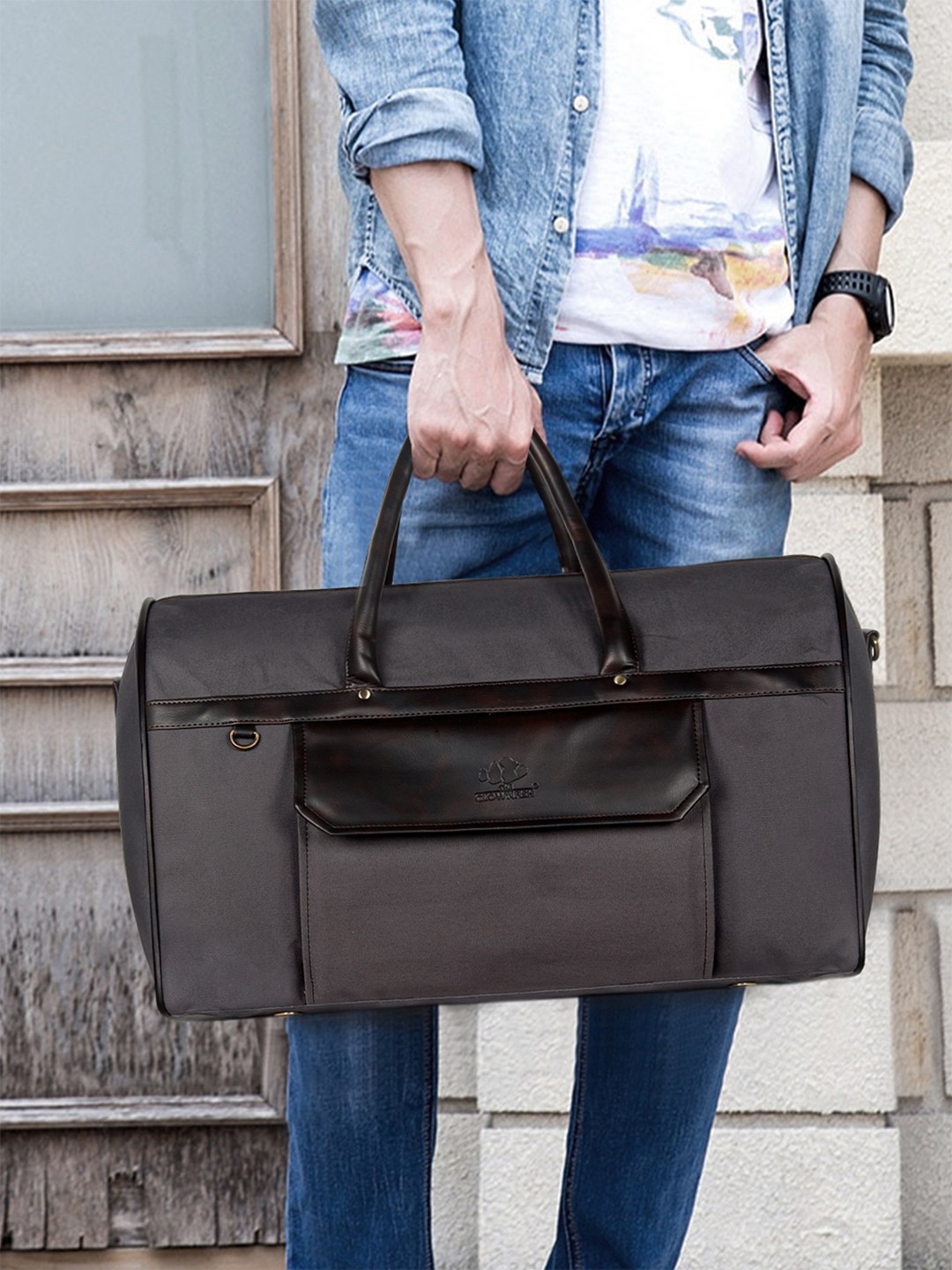

THE CLOWNFISH Alwyn Grey Solid Medium Travel Duffel Bag