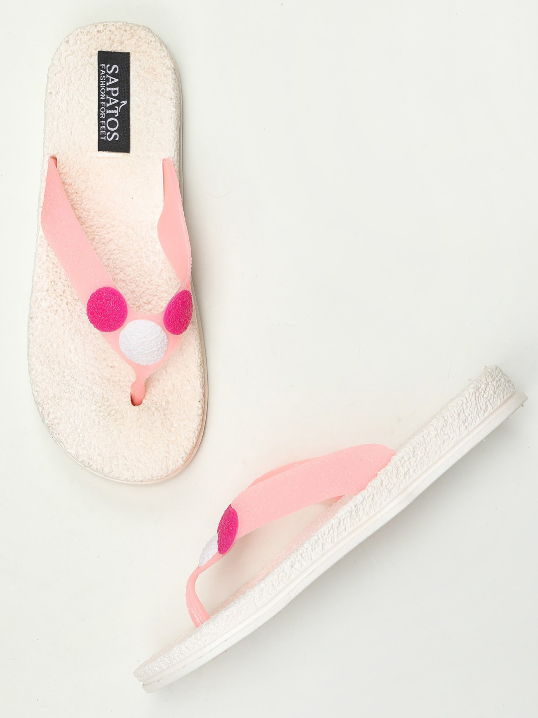 

SAPATOS Women Cream-Coloured & Pink Embellished T-Strap Flats