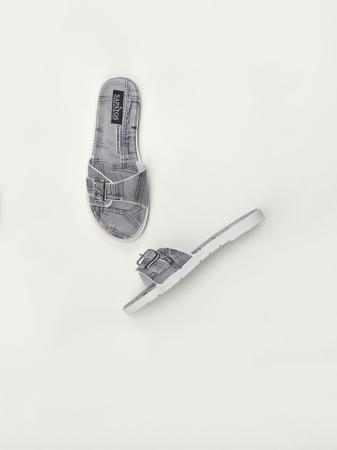 

SAPATOS Women Grey Printed Open Toe Flats