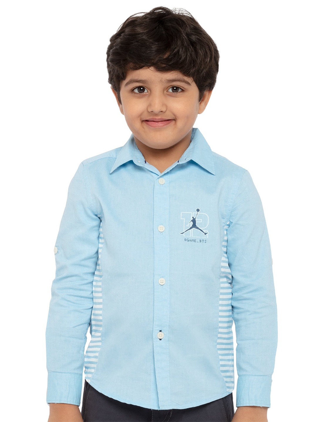 

UNDER FOURTEEN ONLY Boys Blue Opaque Cotton Casual Shirt