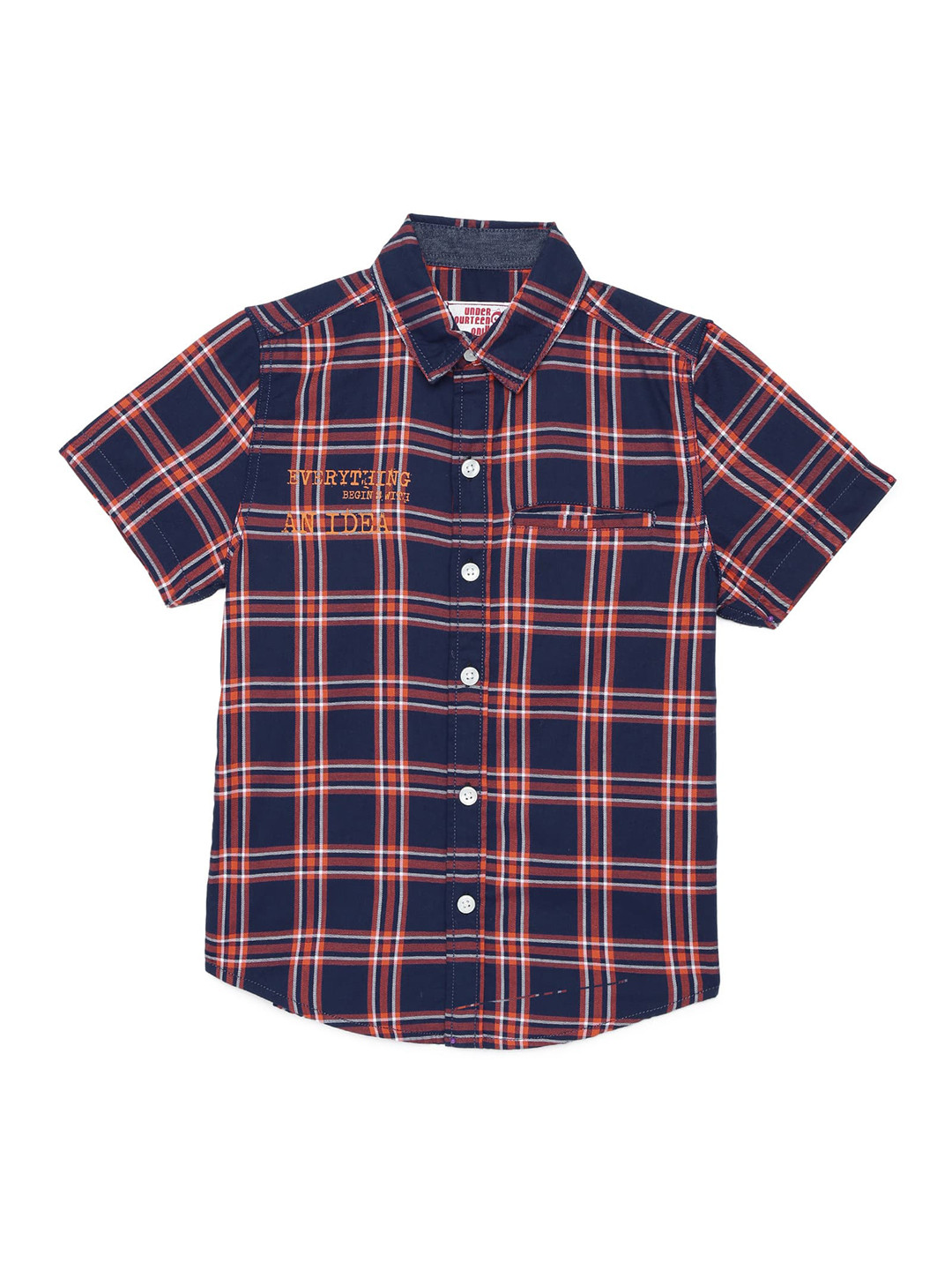 

UNDER FOURTEEN ONLY Boys Navy Blue Cotton Checked Casual Shirt