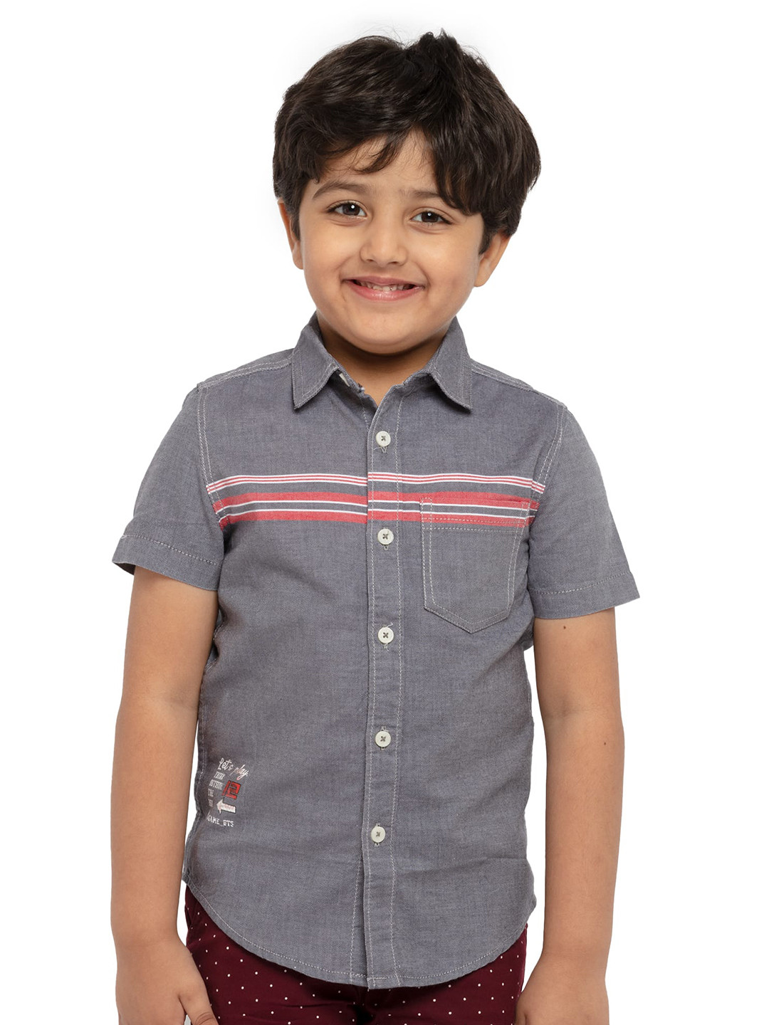 

UNDER FOURTEEN ONLY Boys Grey Opaque Horizontal Striped Cotton Casual Shirt