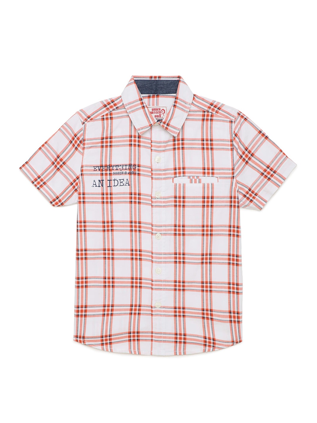 

UNDER FOURTEEN ONLY Boys White Opaque Checked Cotton Casual Shirt
