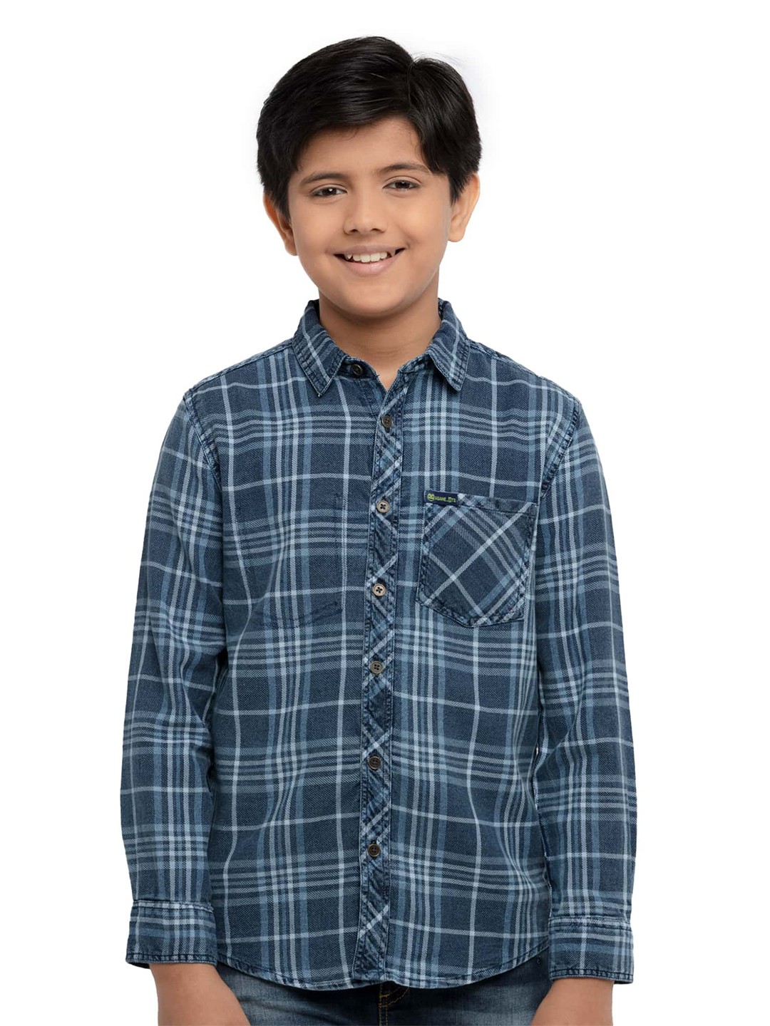

UNDER FOURTEEN ONLY Boys Blue Tartan Checks Opaque Checked Casual Shirt
