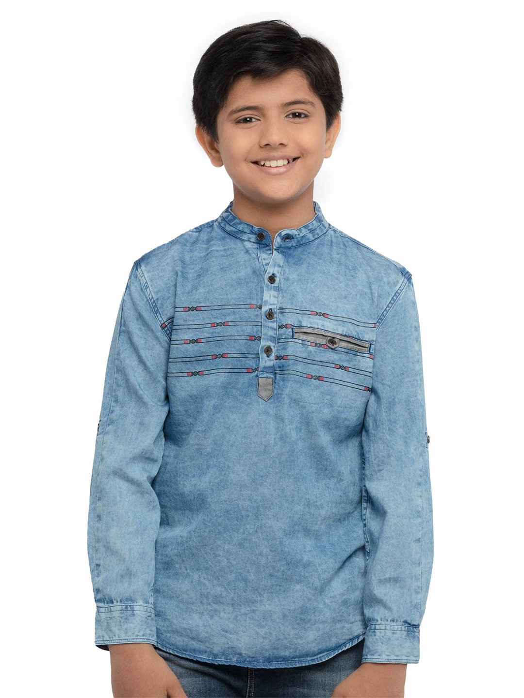

UNDER FOURTEEN ONLY Boys Blue Opaque Casual Cotton Shirt