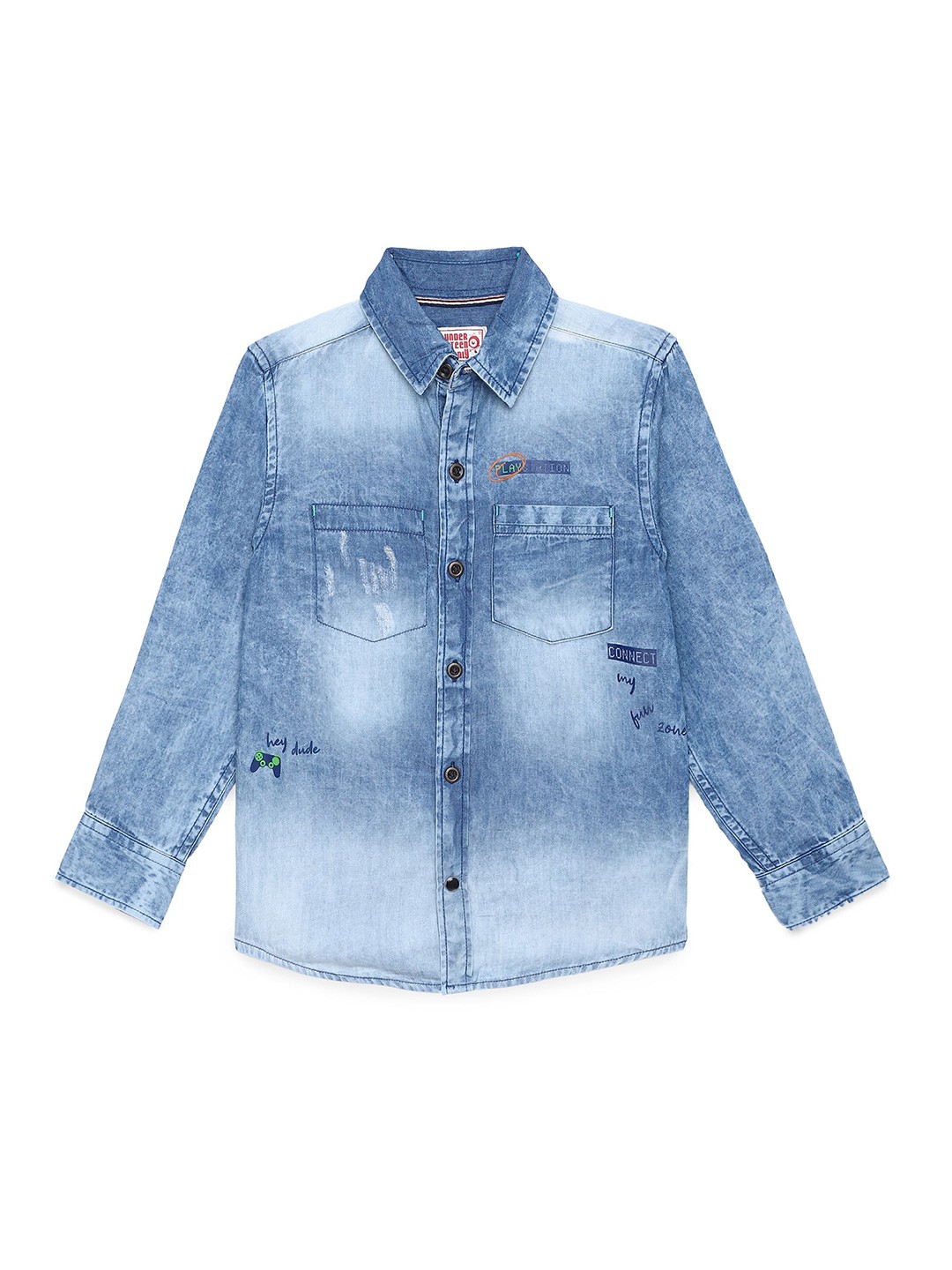 

UNDER FOURTEEN ONLY Boys Blue Faded Opaque Faded Casual Shirt