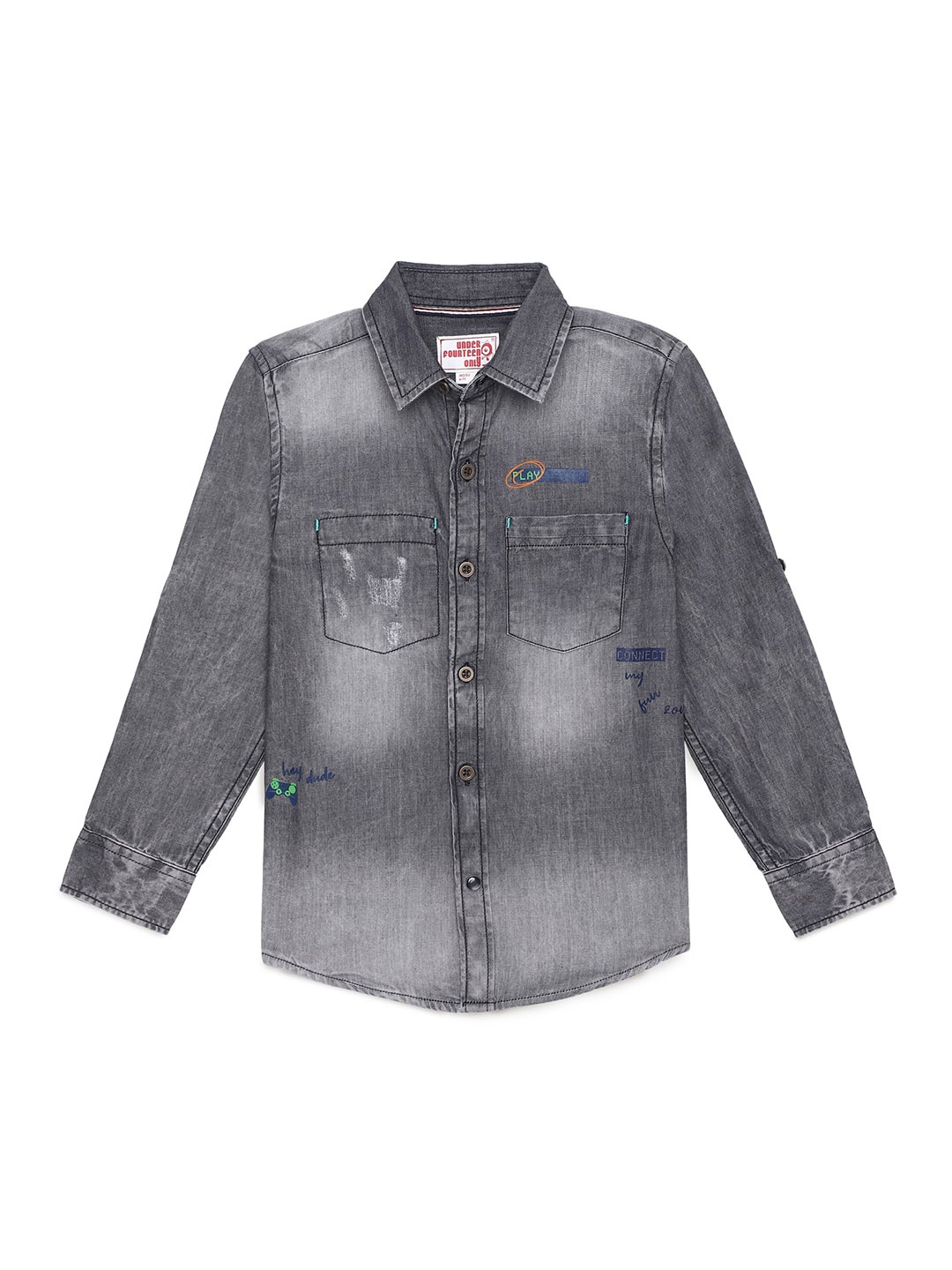 

UNDER FOURTEEN ONLY Boys Black Faded Opaque Faded Casual Shirt
