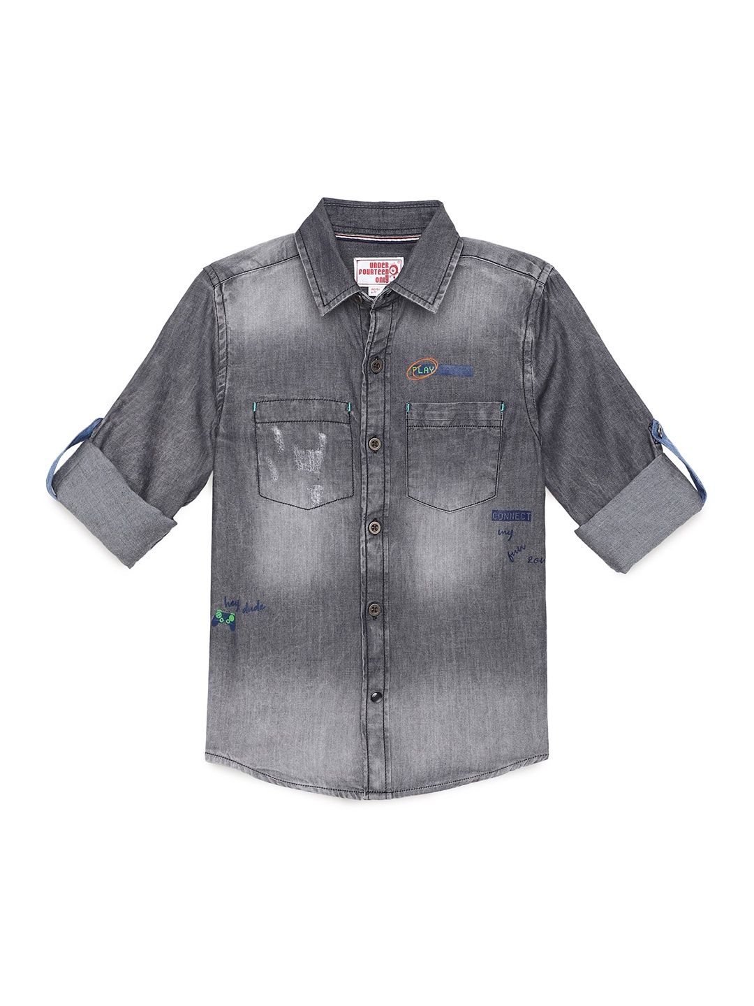 

UNDER FOURTEEN ONLY Boys Black Faded Opaque Faded Casual Shirt