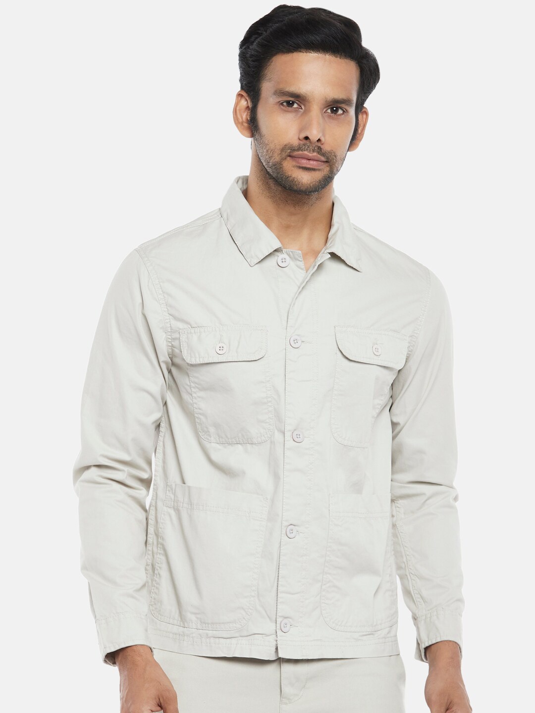 

BYFORD by Pantaloons Men Off White Denim Jacket