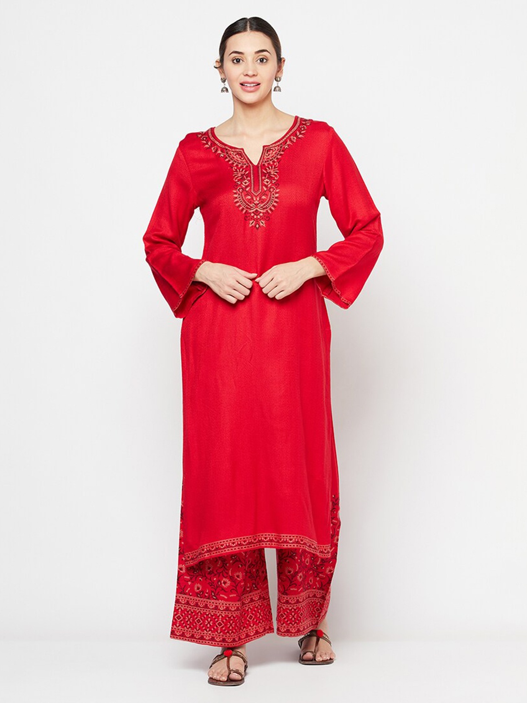 

Safaa Red Viscose Rayon Unstitched Dress Material