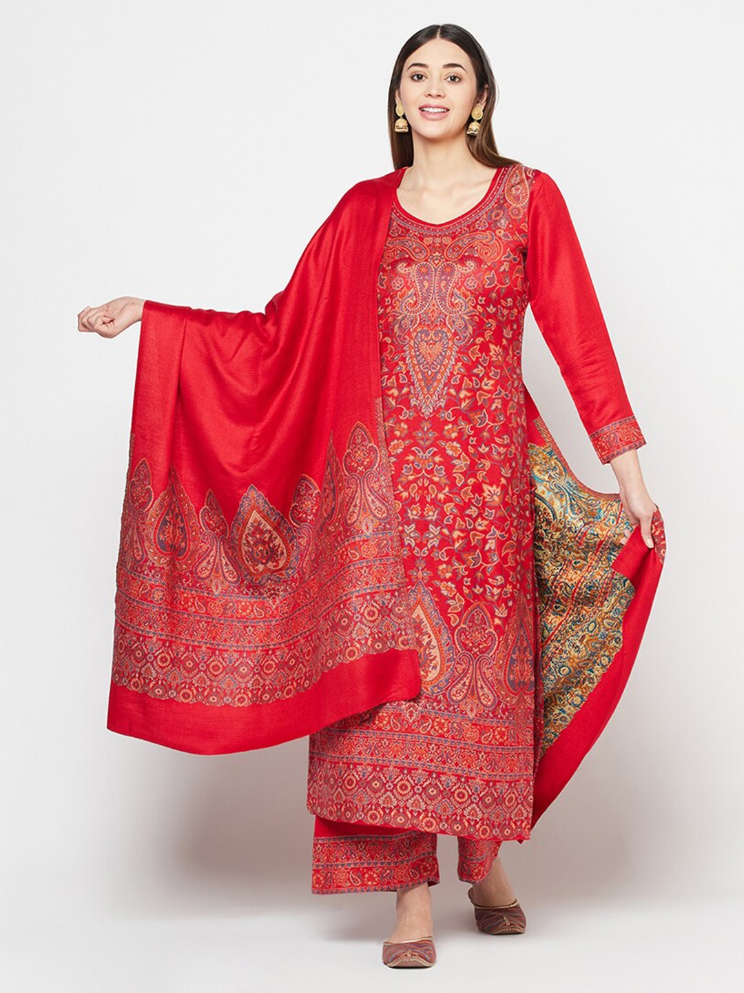 

Safaa Red & Blue Viscose Rayon Unstitched Dress Material