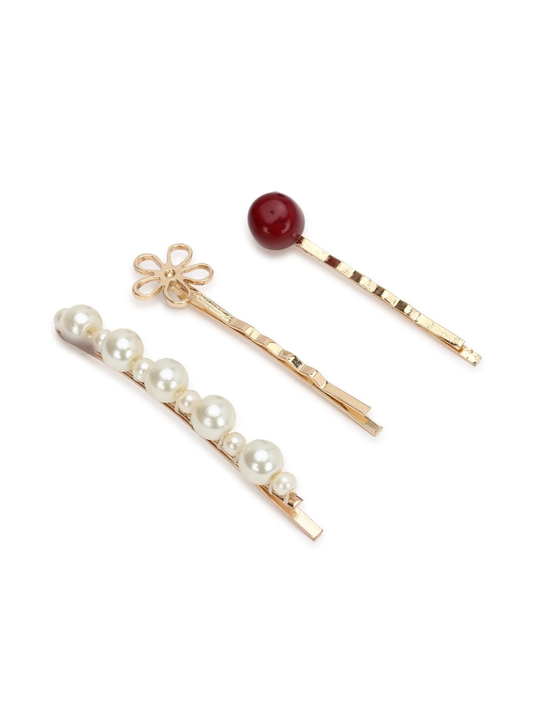 

FOREVER 21 Women Gold-Toned & Brown Set of 3 Beaded Bobby Pins