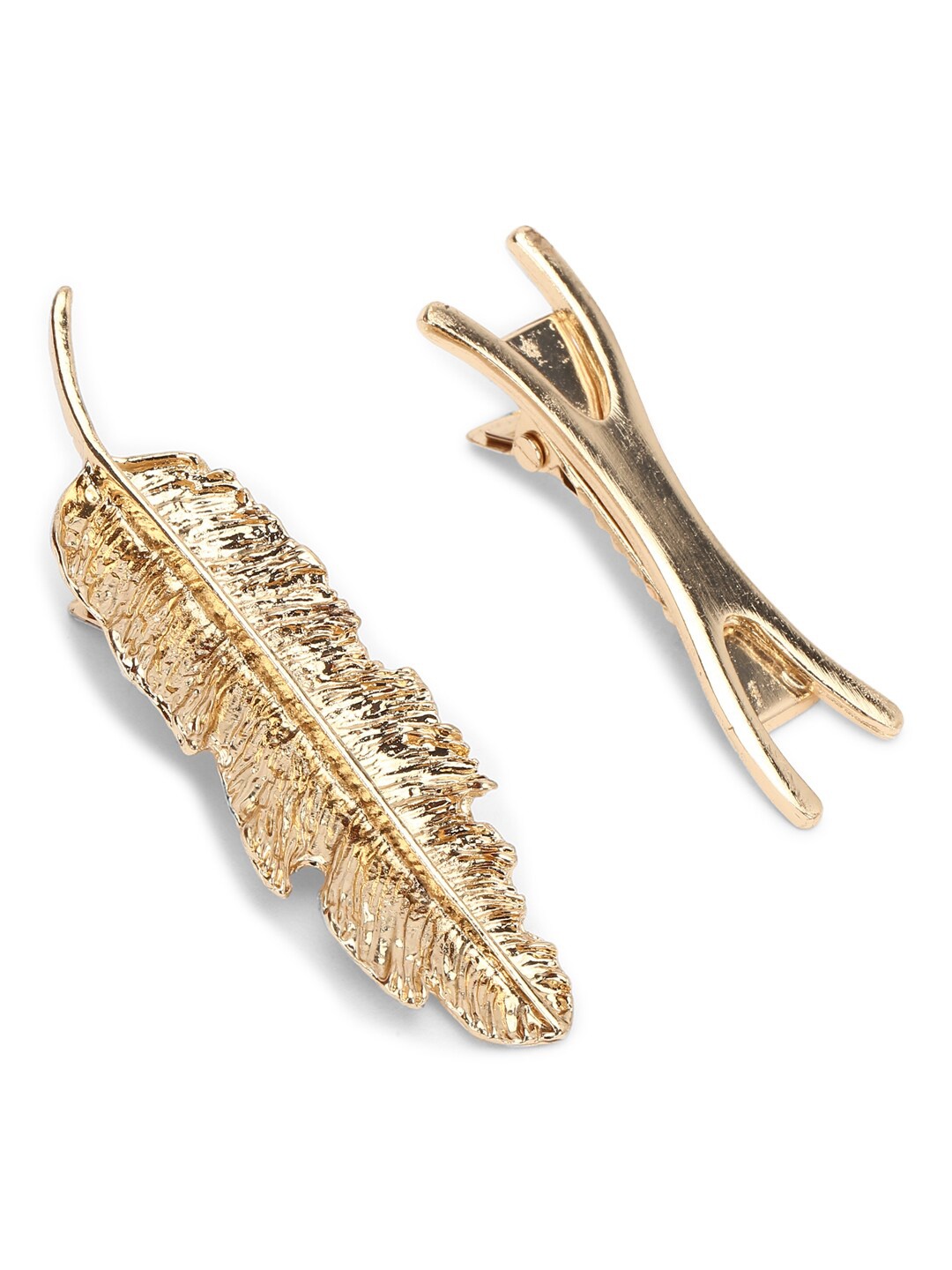 

FOREVER 21 Women Pack Of 2 Gold-Toned Textured Barrette Hair Clips