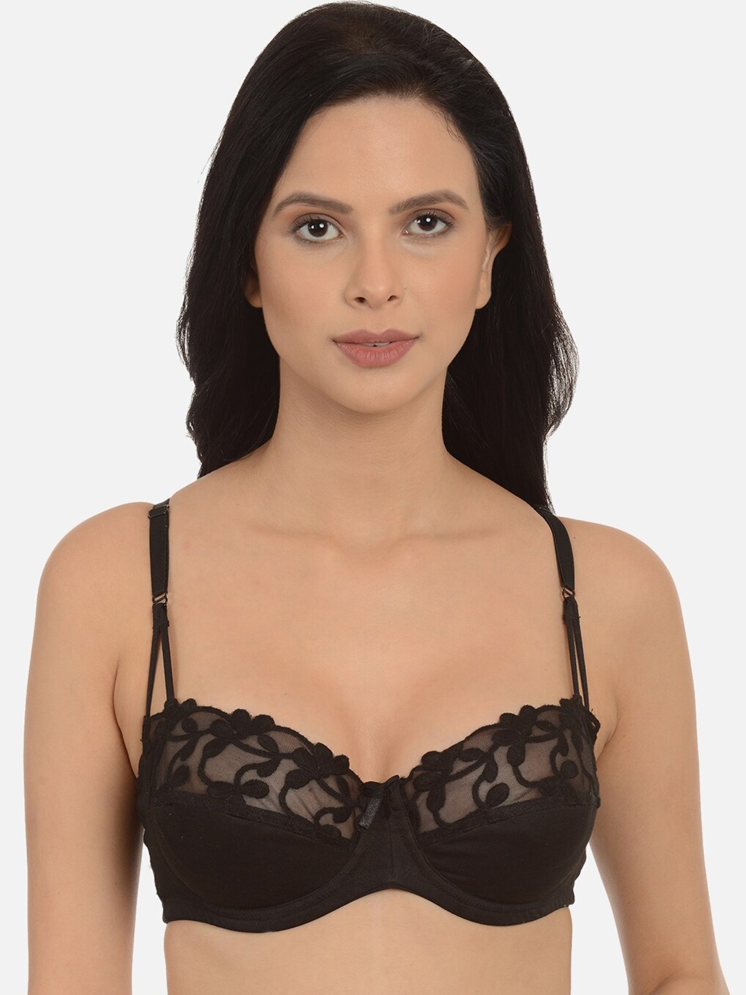 

mod & shy Women Black Lace Underwired Non Padded Balconette Bra
