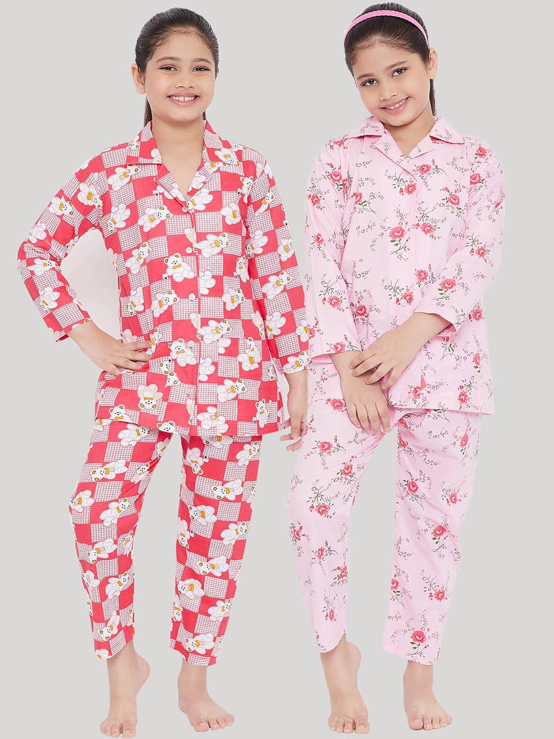 

KYDZI Girls Pack Of 2 Printed Night suits, Pink
