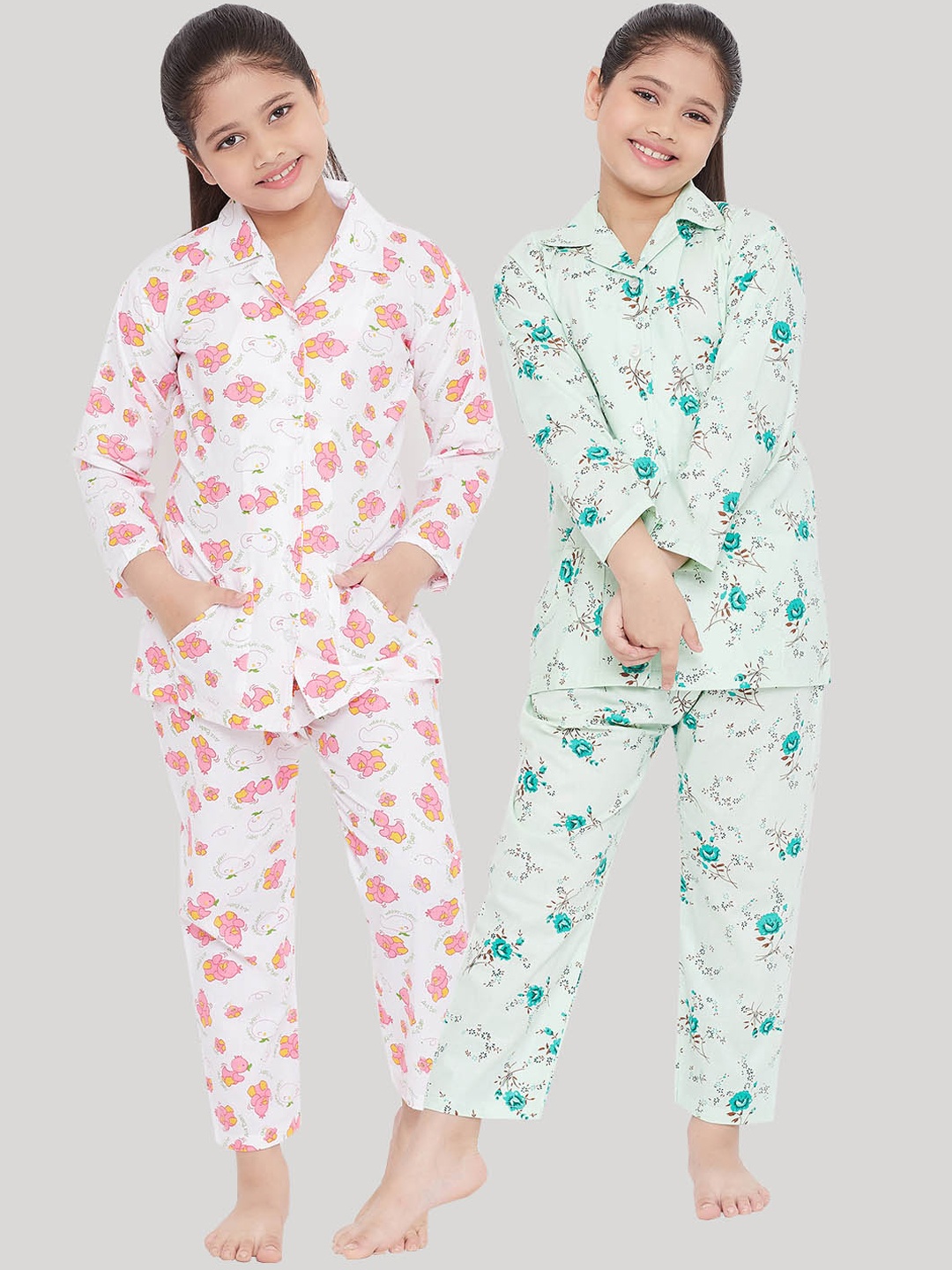 

KYDZI Girls Pack of 2 Printed Night suit, Green