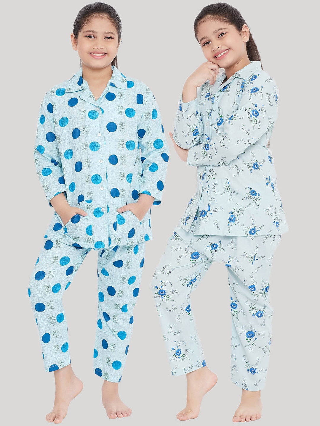 

KYDZI Girls Pack of 2 Blue Printed Night Suit