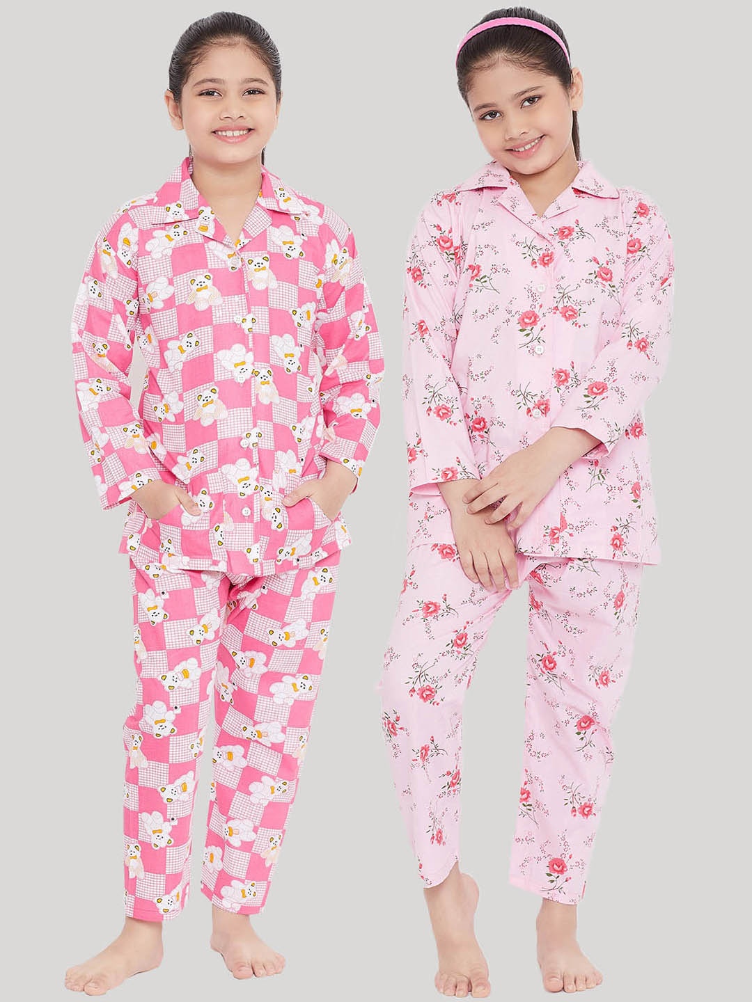 

KYDZI Girls Pack Of 2 Pink & White Printed Night suit