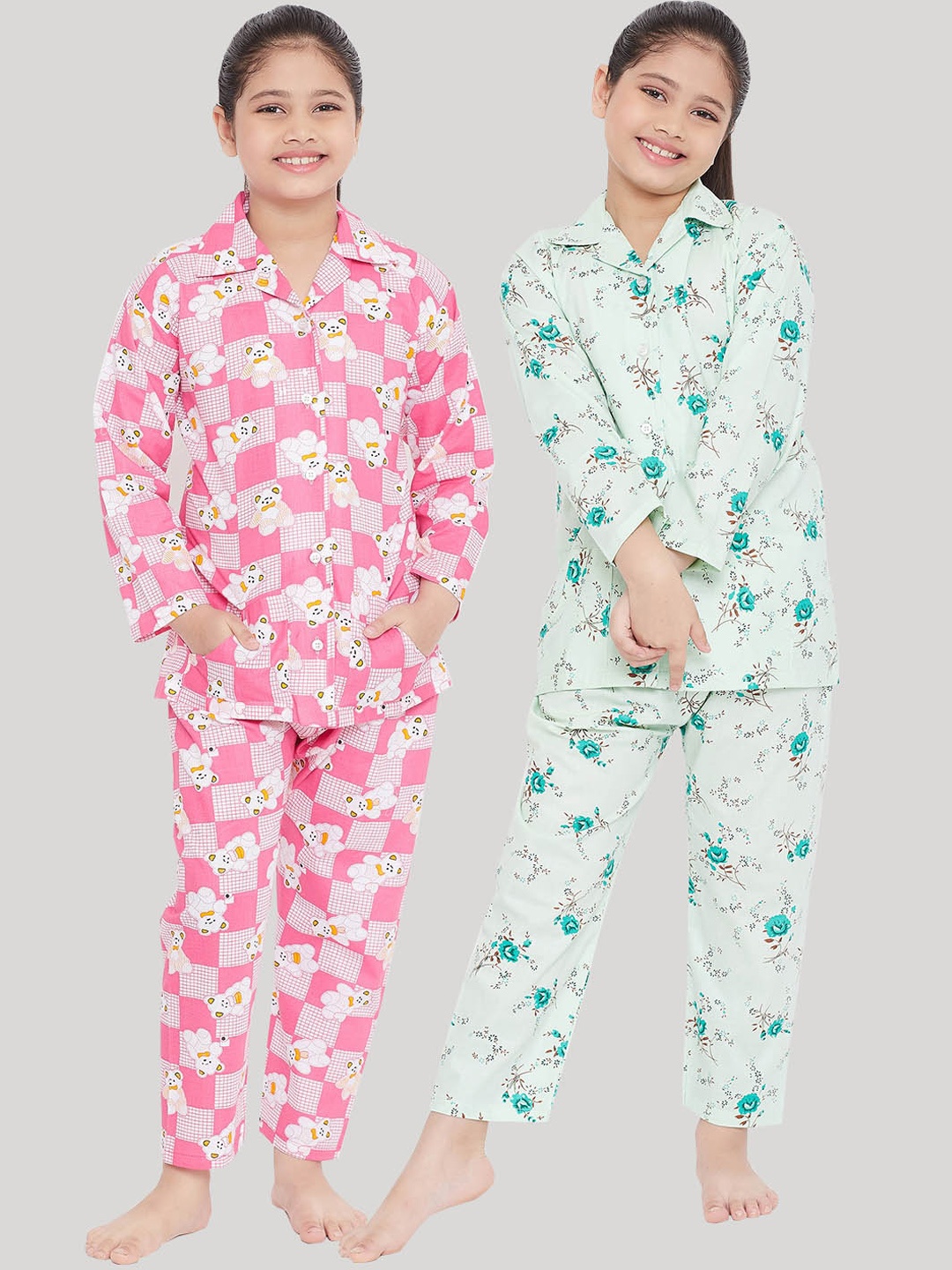 

KYDZI Girls Pack of 2 Printed Night suit, Green