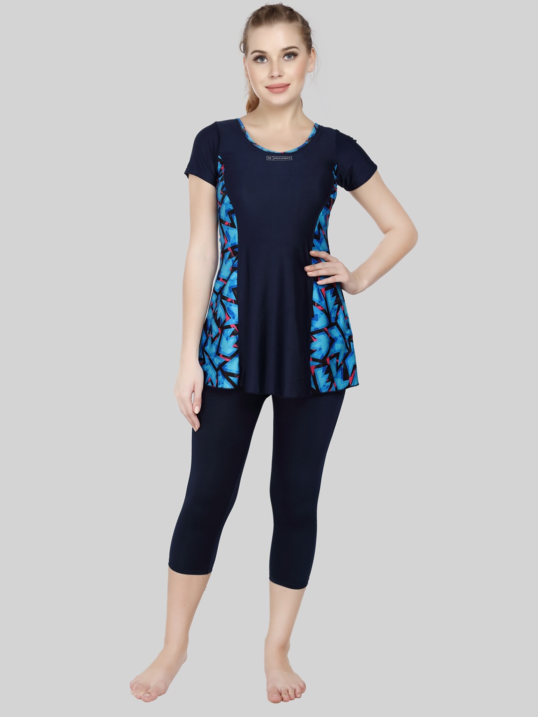 

ROVARS Women Navy Blue Printed A-Line Padded Pantsuit