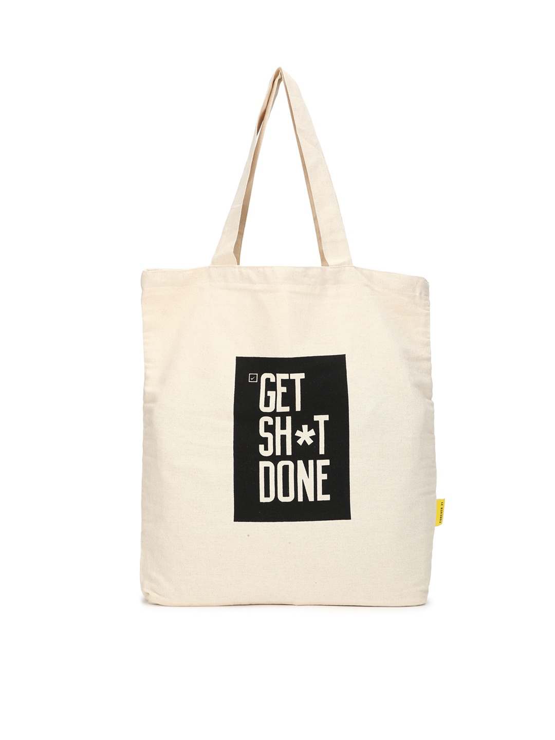 

FOREVER 21 Beige & Black Printed Pure Cotton Shopper Tote Bag