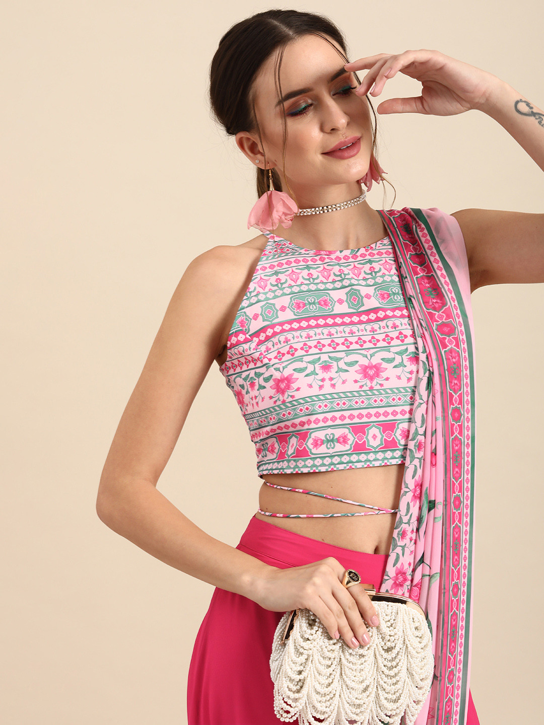 

Anouk Women Pink Printed Ready to Wear Lehenga Choli with Dupatta