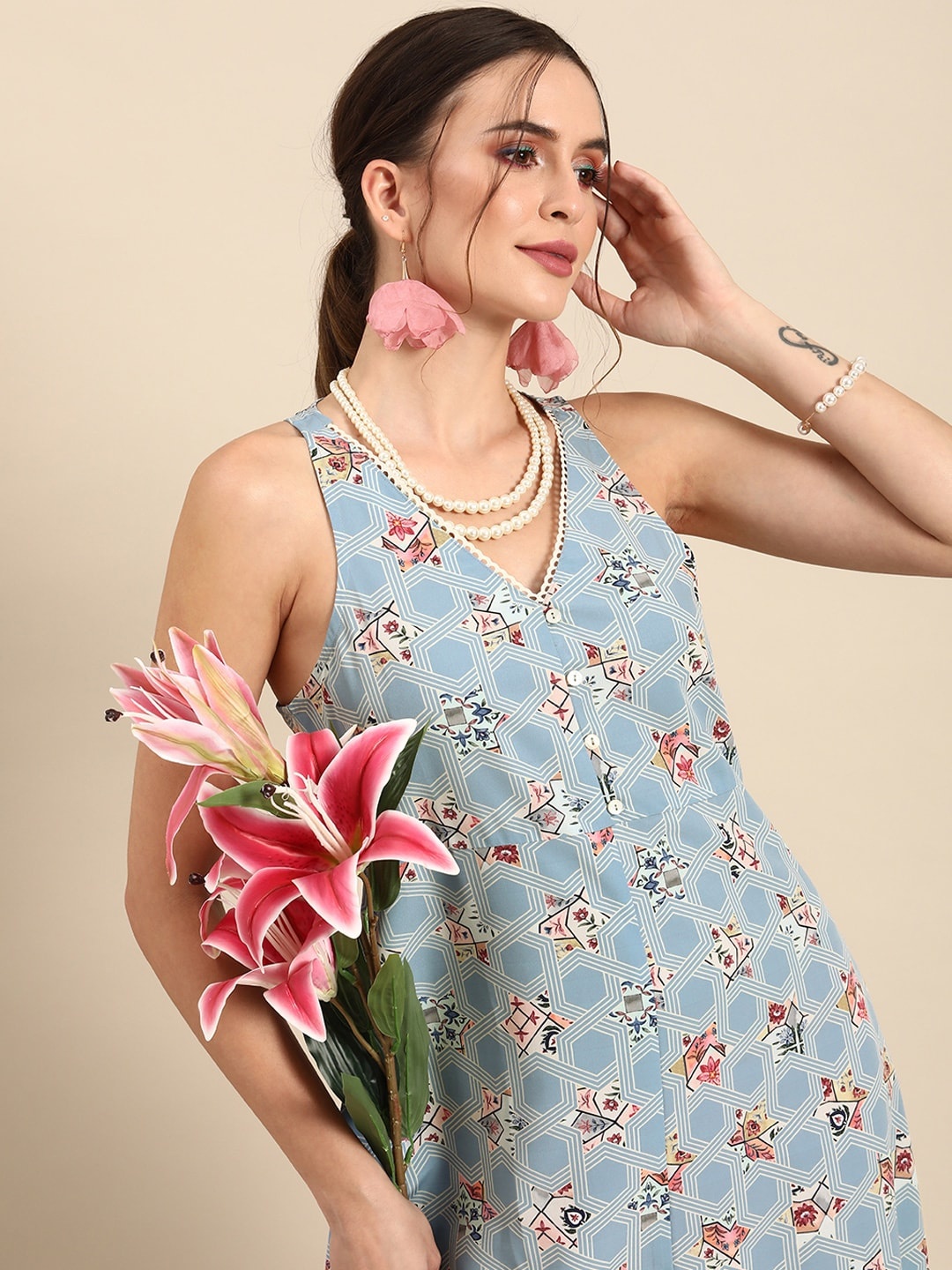 

Anouk Women Blue & Multicoloured Floral Printed A-Line Kurta