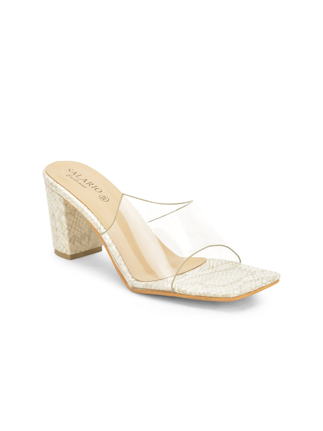 

SALARIO Cream-Coloured & Transparent Party Block Sandals