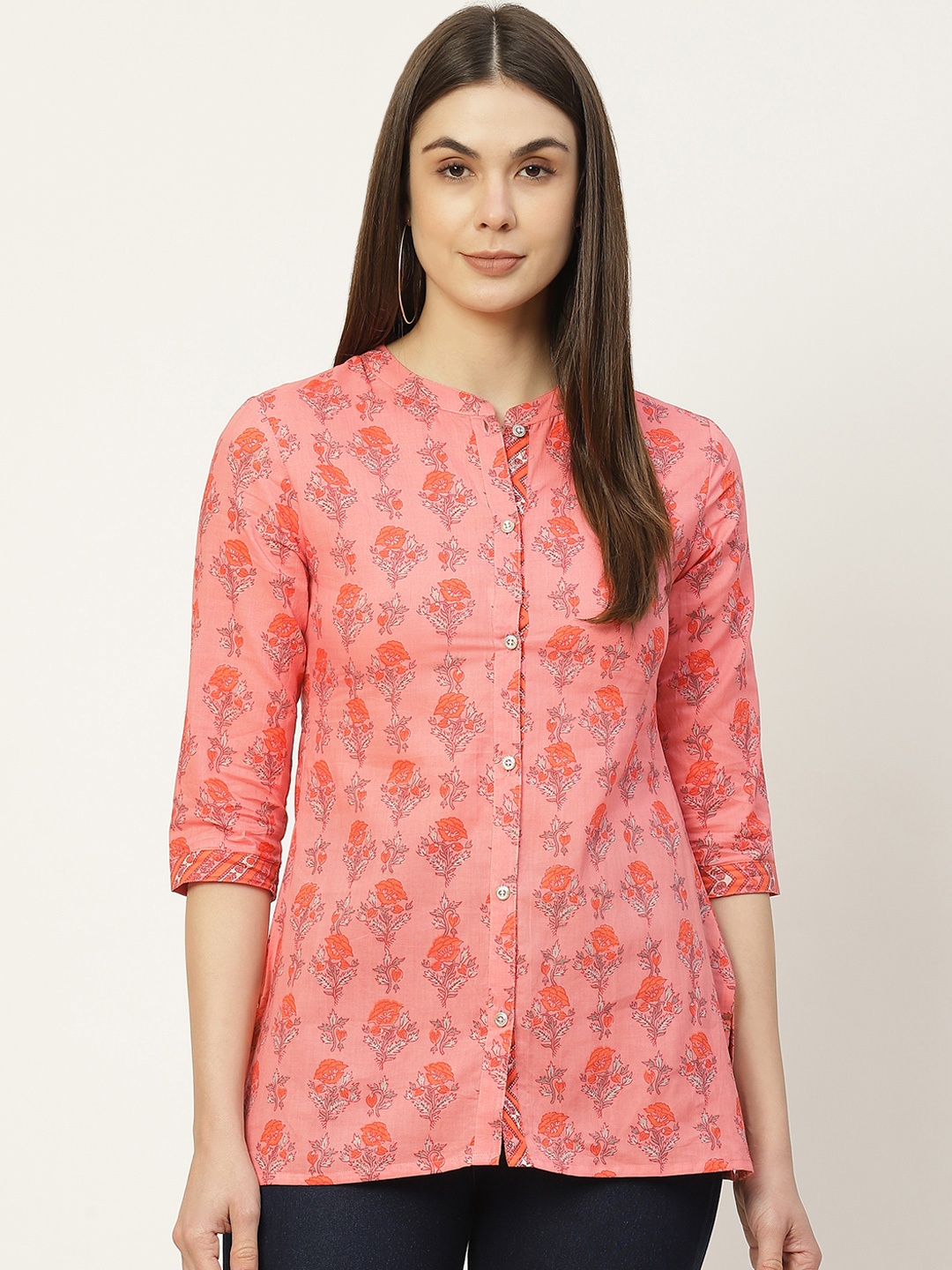 

FABRIC FITOOR Orange Pure Cotton Floral Print Top