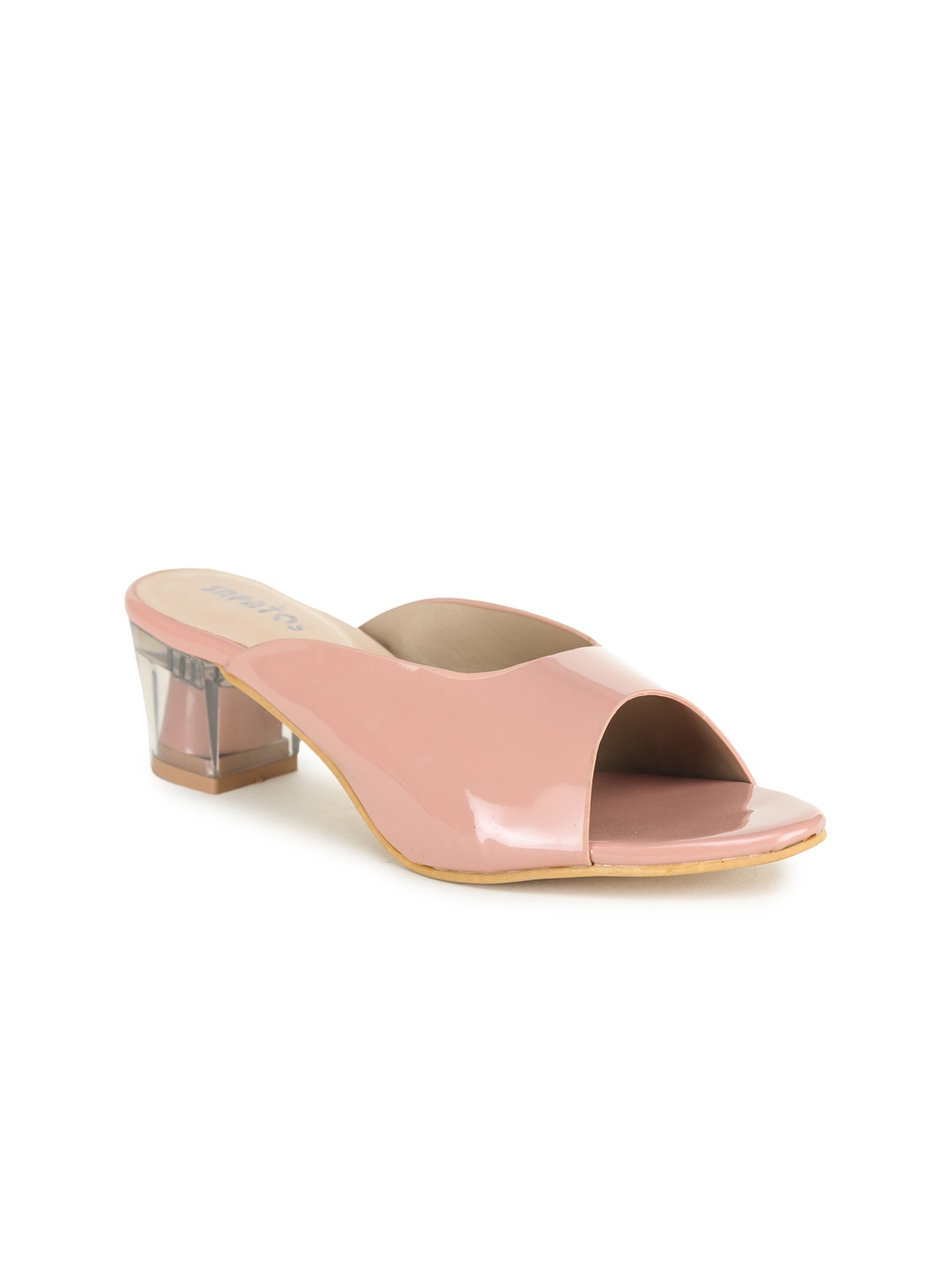 

SAPATOS Peach-Coloured Block Heeled Peep Toe Mules