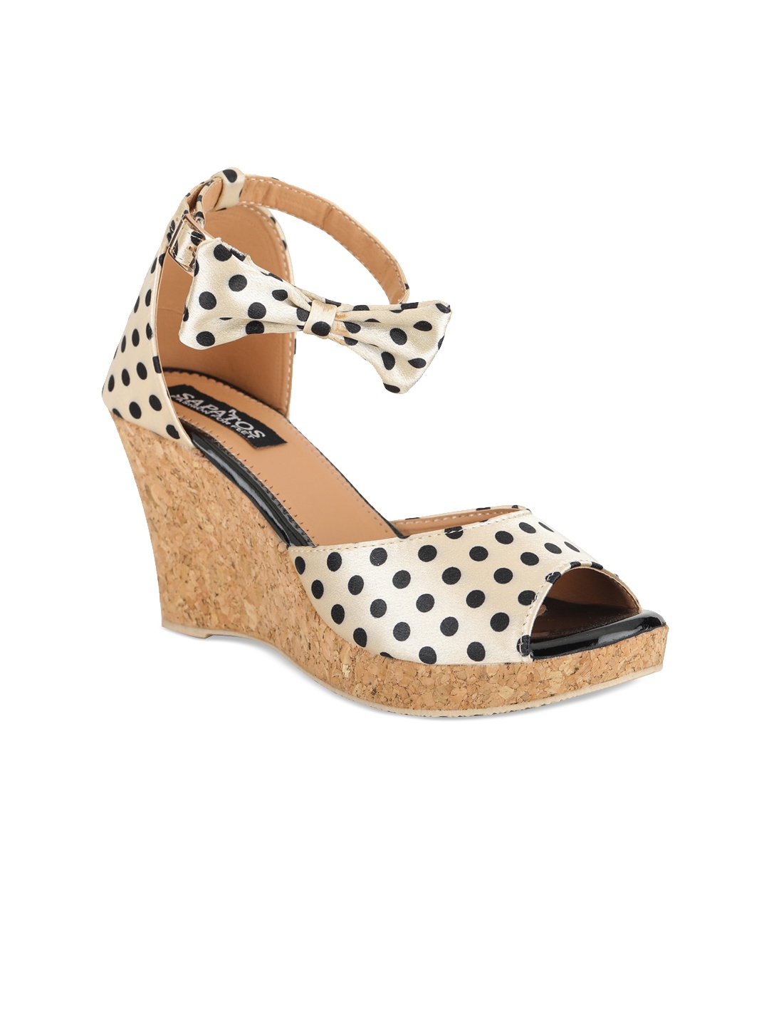 

SAPATOS Cream-Coloured Printed Wedge Sandals with Laser Cuts