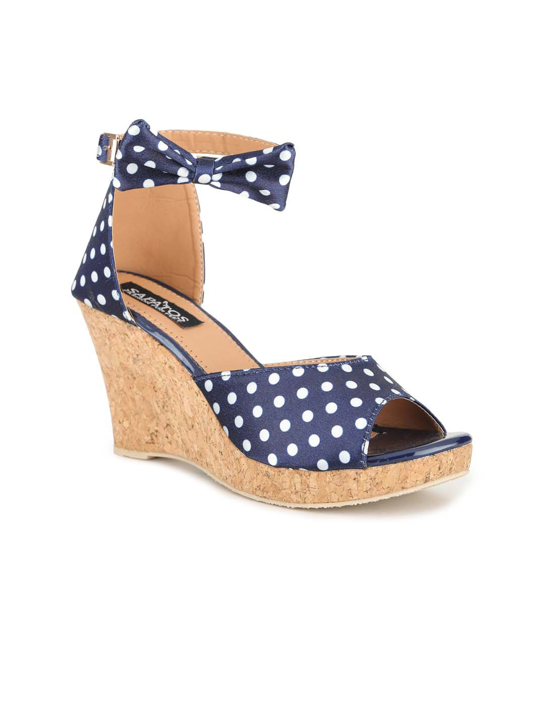 

SAPATOS Woman Navy Blue Printed Wedge Polka Dot Sandals