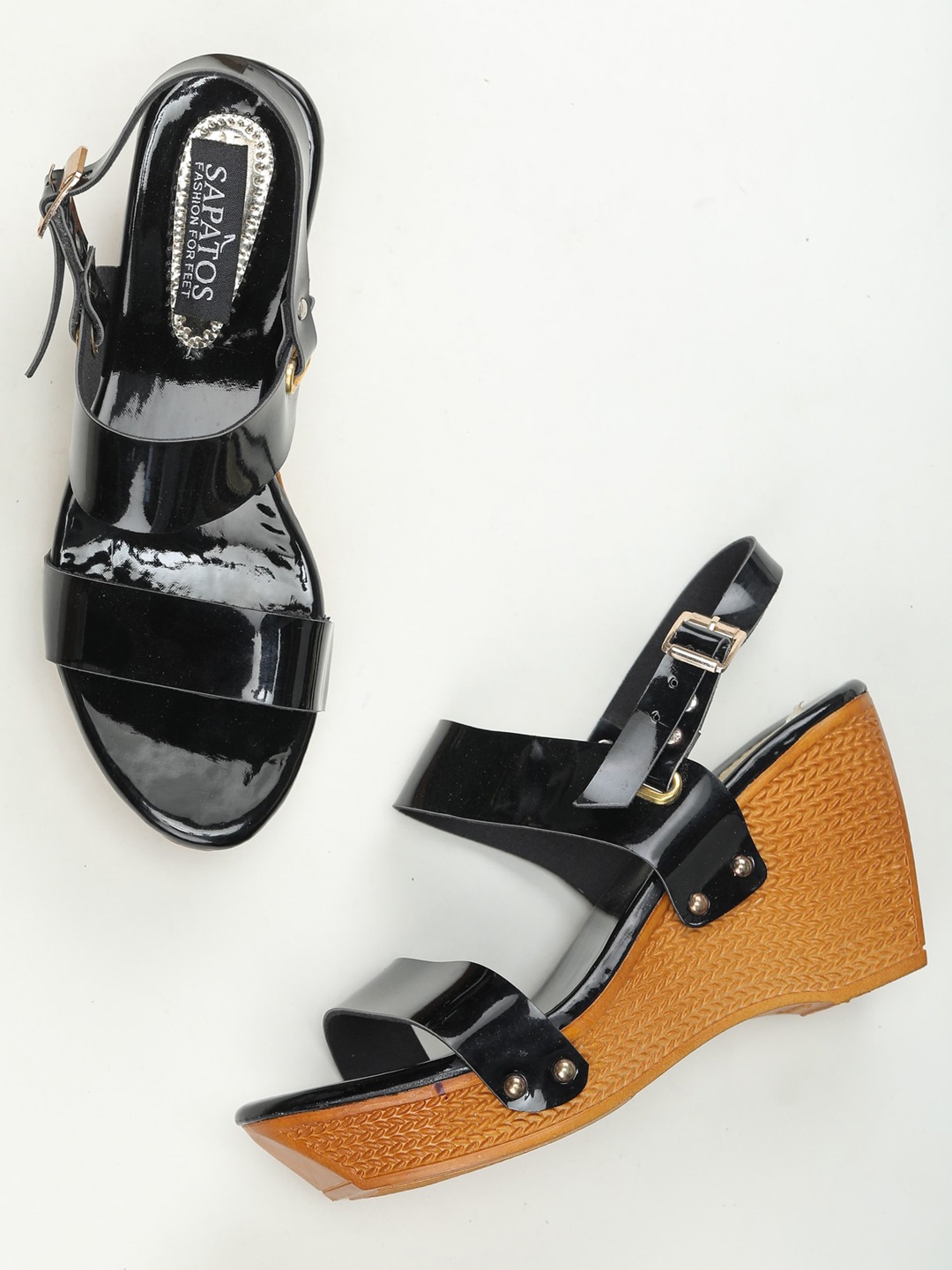 

SAPATOS Black Embellished Platform Sandals with Buckles