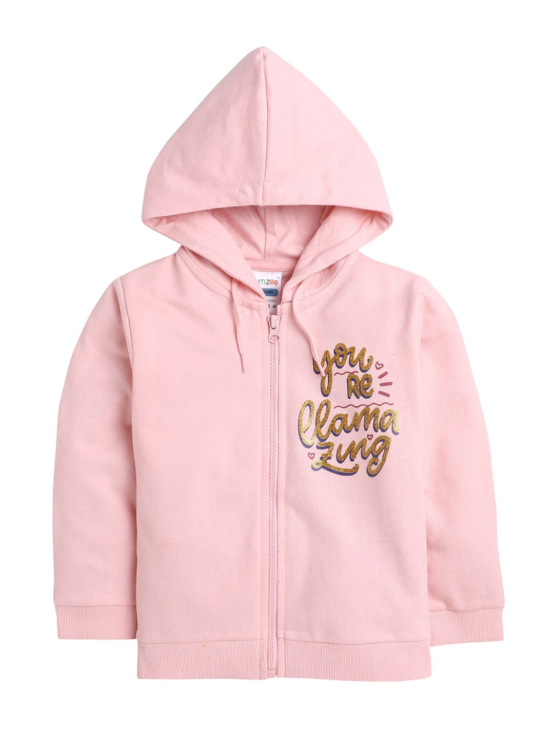 

BUMZEE Girls Pink Printed Hooded Cotton Sweatshirt