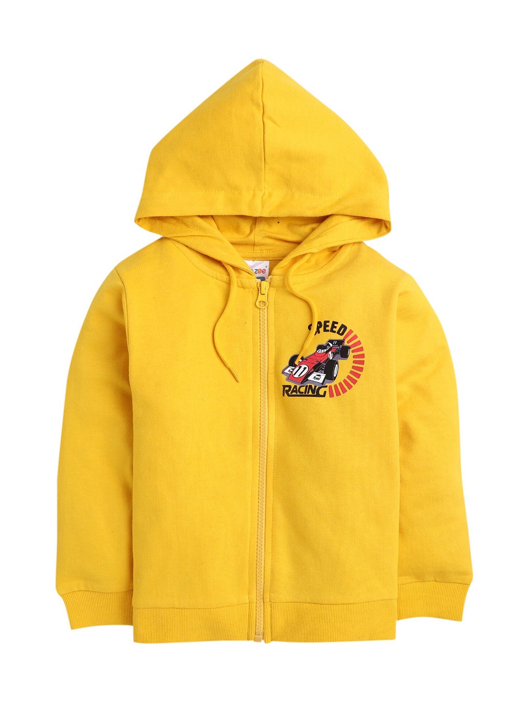 

BUMZEE Boys Yellow Car Printed Hooded Sweatshirt