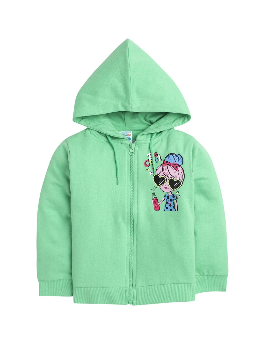 

BUMZEE Girls Green Printed Hooded Sweatshirt