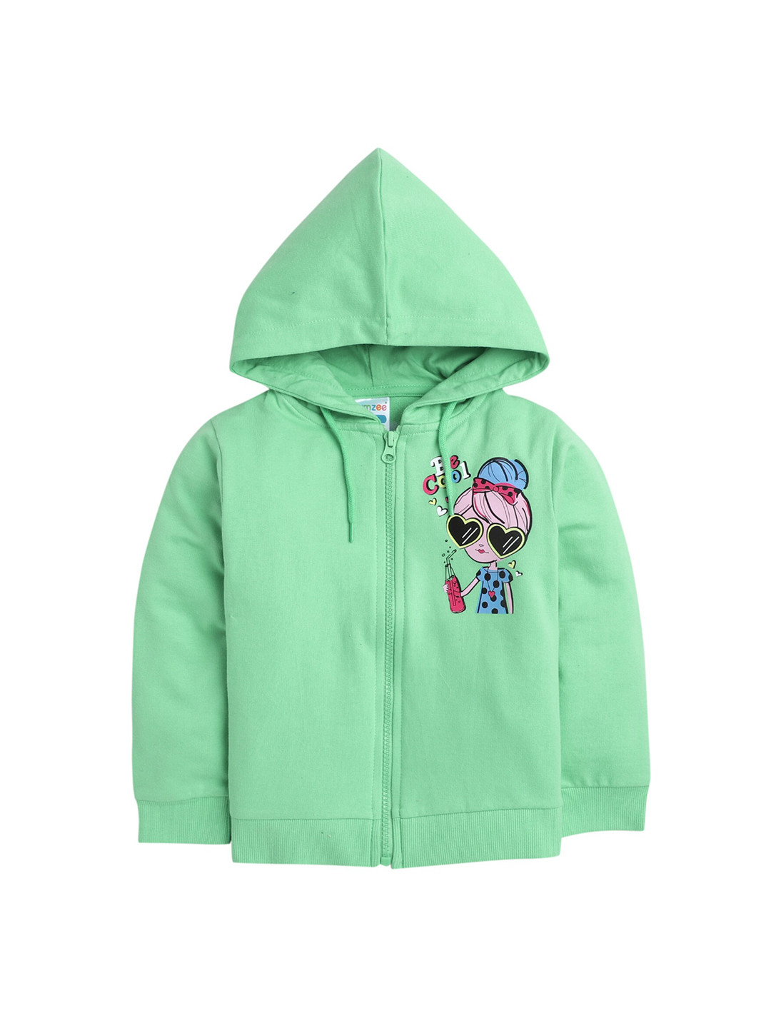 

BUMZEE Girls Green Printed Hooded Sweatshirt