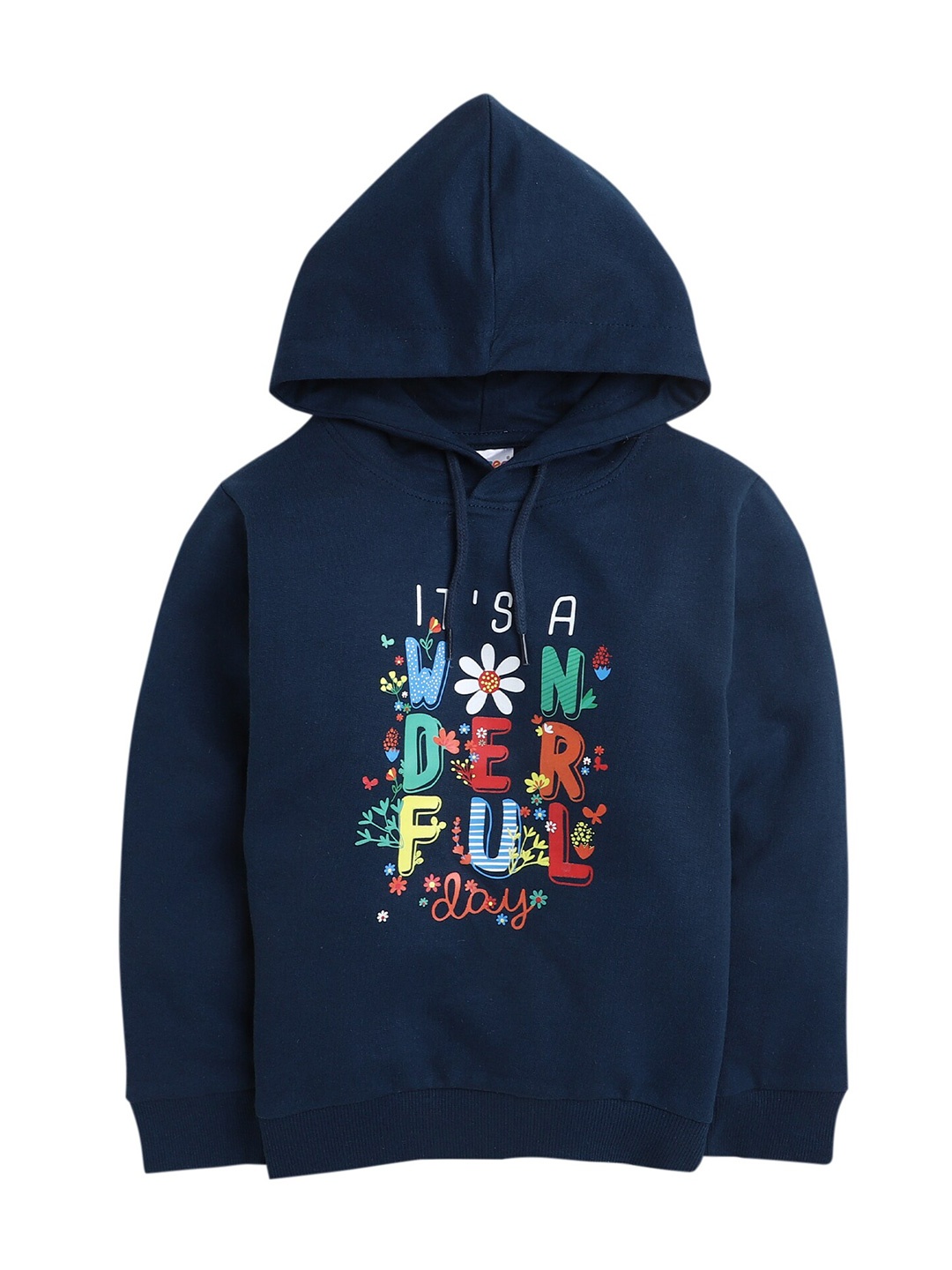 

BUMZEE Girls Navy Blue Printed Hooded Sweatshirt