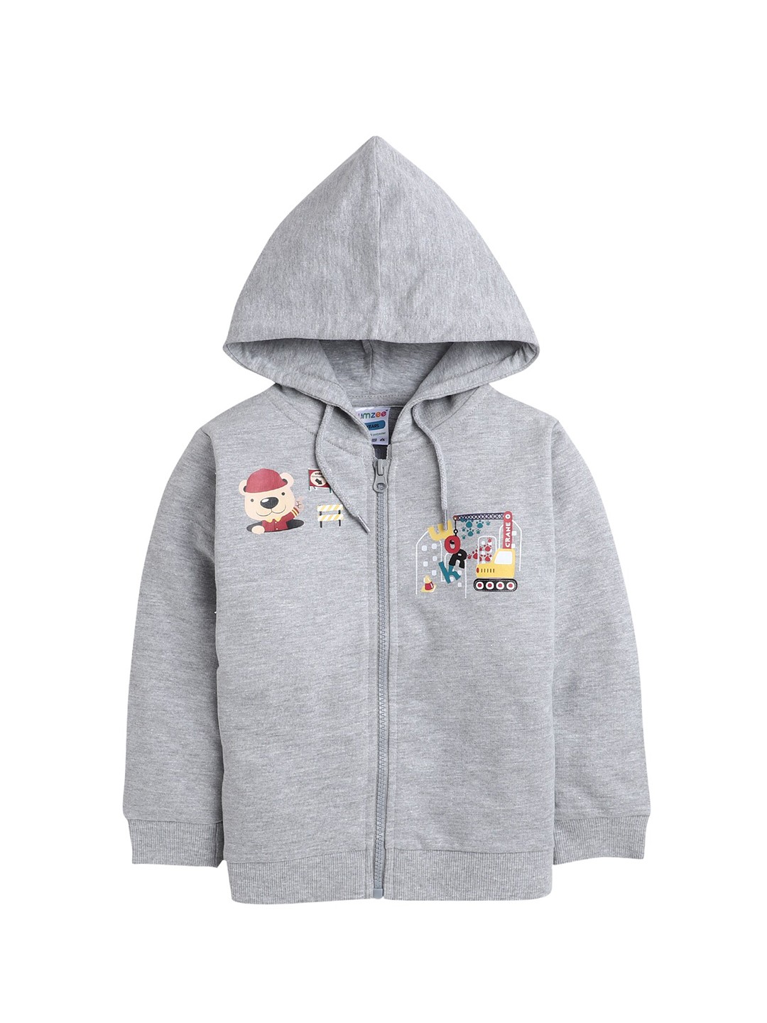 

BUMZEE Boys Grey Melange Printed Hooded Sweatshirt