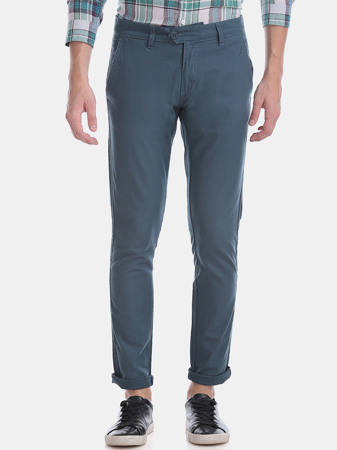 

Ruggers Men Blue Chinos Pure Cotton Trousers