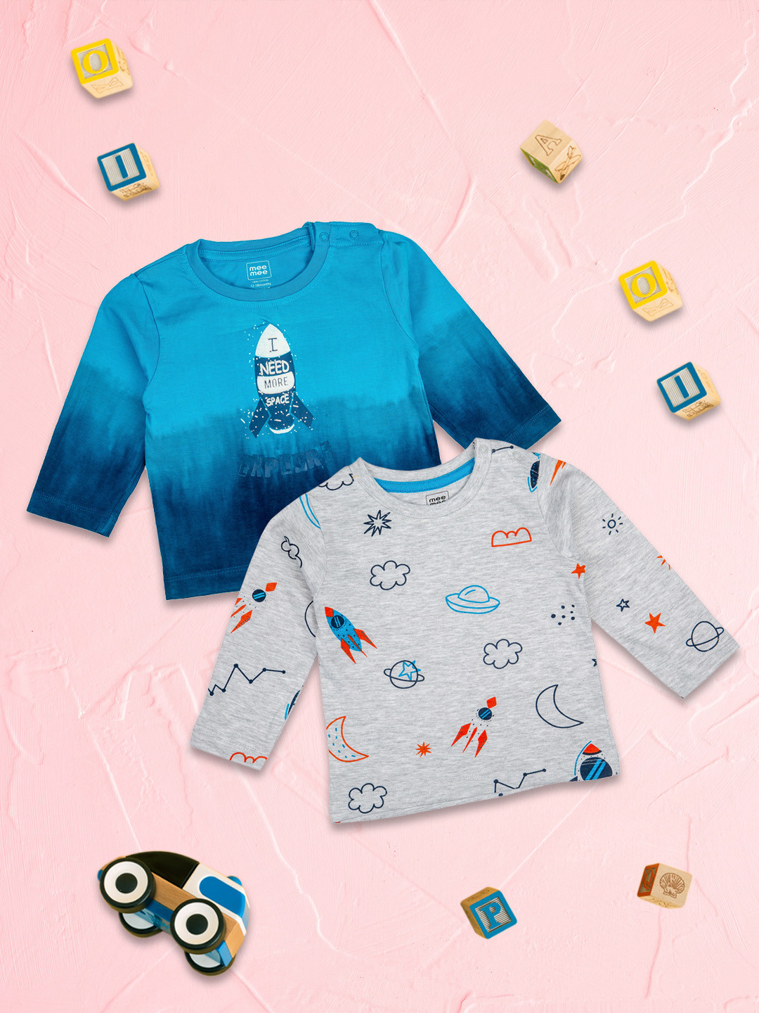 

MeeMee Boys Turquoise Blue & Grey Set 2 Printed T-shirt