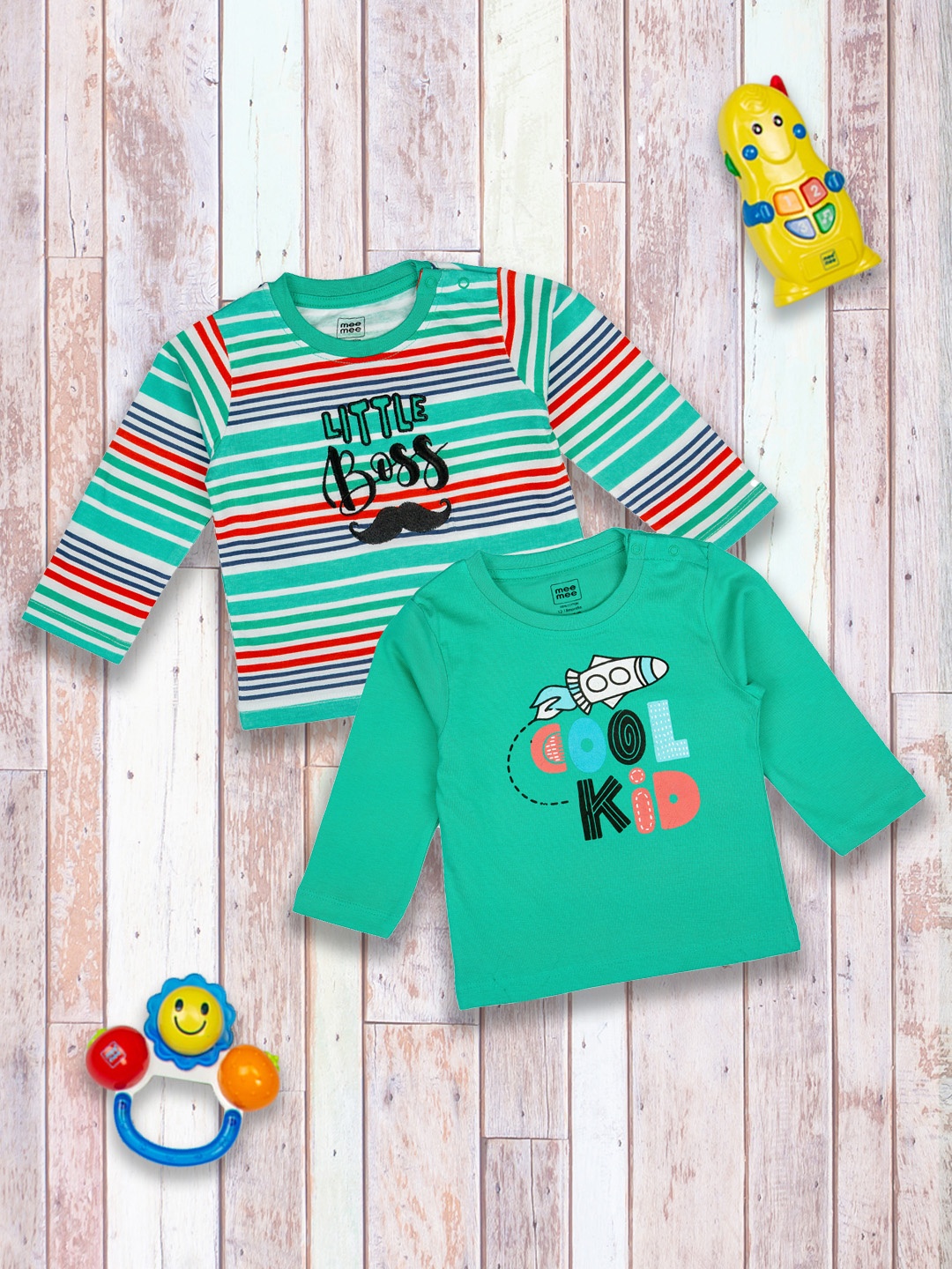 

MeeMee Boys Green 2 Printed T-shirts