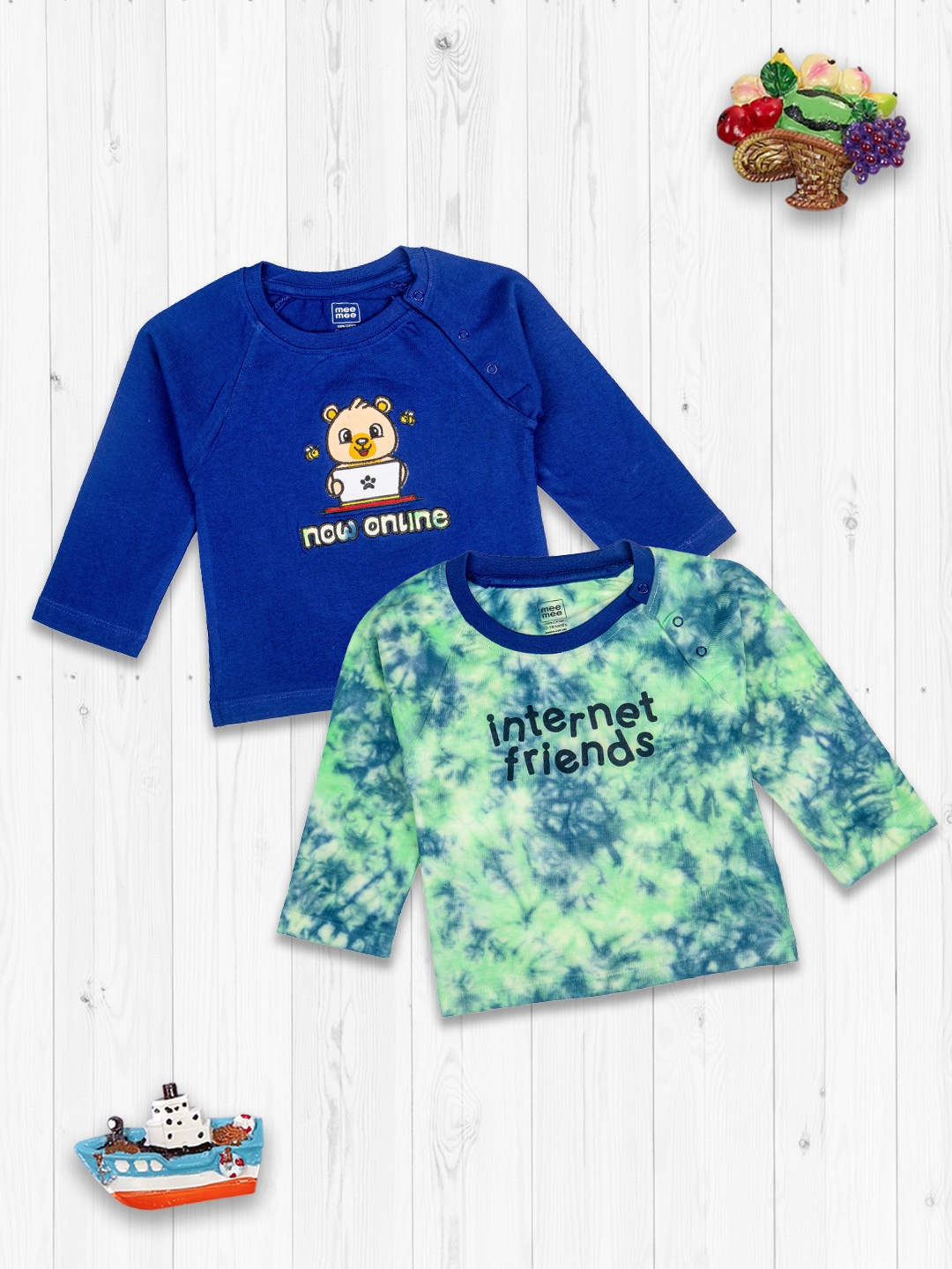 

MeeMee Boys Green Floral 2 Printed Applique T-shirt