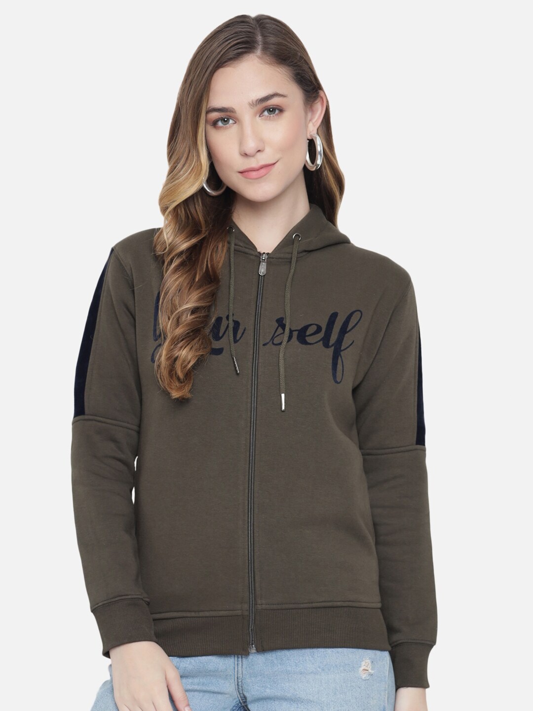 

ANTI CULTURE Women Olive Green Hooded Sweatshirt