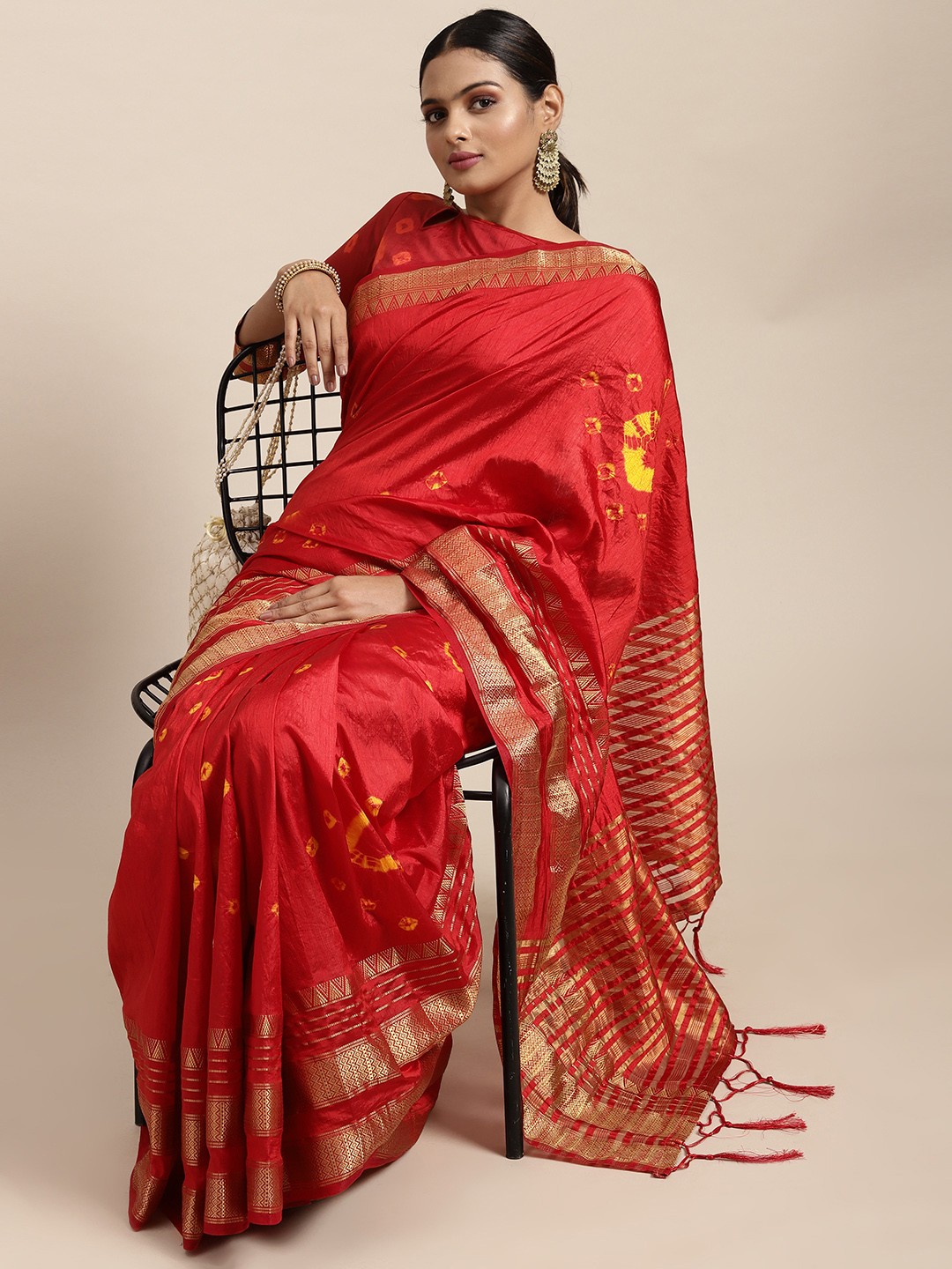 

Mitera Red Tie and Dye Bandhej Saree