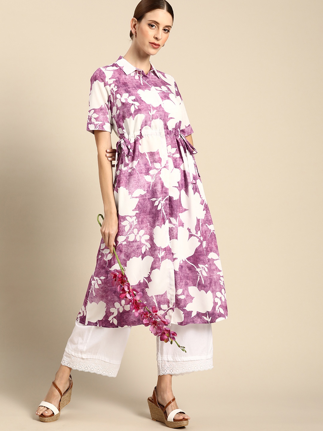 

Anouk X Earthful Women Purple & White Floral Printed A-Line Kurta