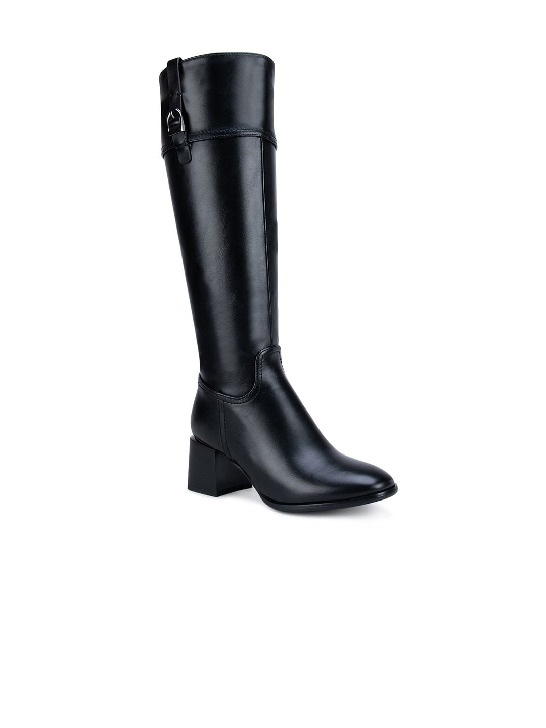 

ROSSO BRUNELLO Black High-Top Block Heeled Boots with Buckles