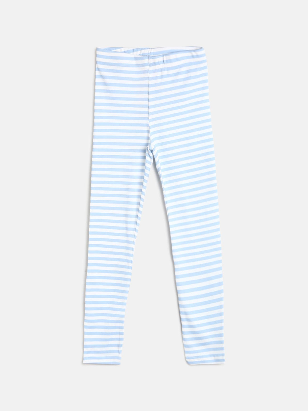 

TALES & STORIES Girls Blue & White Striped Cotton Ankle-Length Leggings