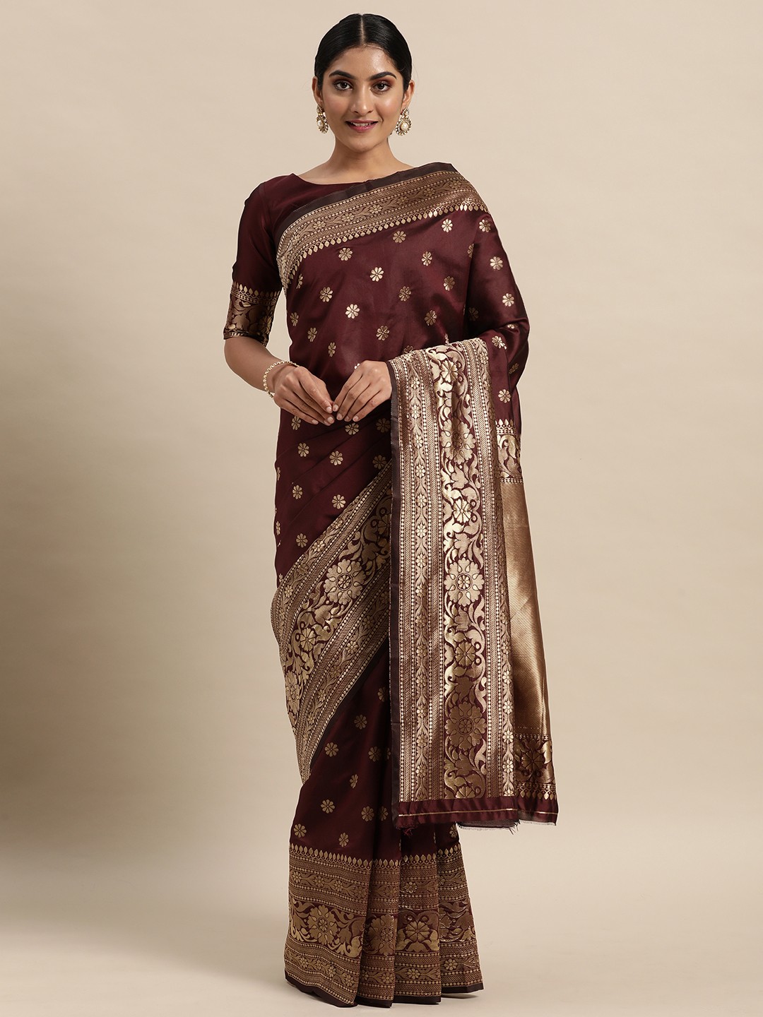 

Mitera Purple Floral Silk Blend Saree